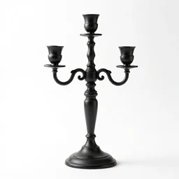 matte black candelabra, commercial catalog photo, isolated on a pure white background, centered, entire object in frame, sharp focus, soft studio lighting