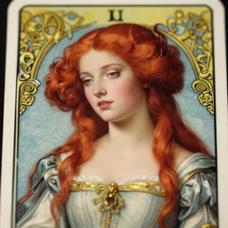 redhead woman, rococo and art nouveau, tarot card, highly detailed, deep focus, elegant, smooth, sharp focus, 8 k, artgerm, gaston bussiere