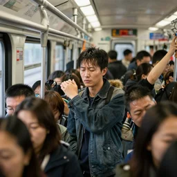 commuter train full of sweating people