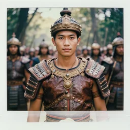 matte close - up portrait of smart and handsome khmer warriors who assemble in the forest backlighting in crowd of battlefield, ethnic costume, leather and metal armored, traditional decoration, elegant, loin cloth, highly detailed, 8 k, cinematic lighting, global illumination, ornate, super detailed, faded color polaroid, a colorized photo, colorized, # film, movie still