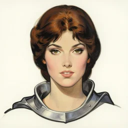 head and shoulders portrait of a female knight. well composed, clean elegant painting, beautiful detailed face. comic book art by steve ditko and jack kirby and ( alphonse mucha )