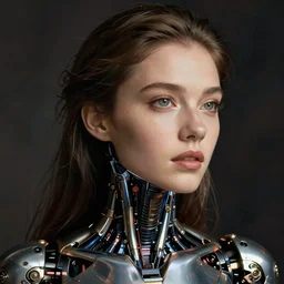 extremely detailed, intricate photrealistic portrait beautiful female android, art by peter lindbergh,