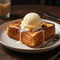 french toast and ice cream, 8 k, volumetric lighting, light caustics, photorealistic, cinematic
