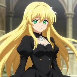 victorique de blois anime girl gosick super detailed green eyes green eyes green eyes green eyes black dress black dress black dress black dress blonde hair by greg rutkowski makoto shinkai aramaki shinji artgerm, cushart krenz key art feminine award winning sparkling eyes ultrahd smile