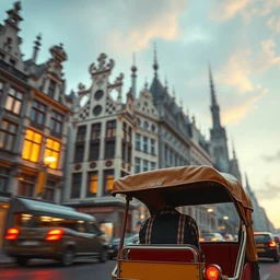 ( ( ( photo of ) ) ) rickshaw driving through bruxelles, wide shot, ultrarealistic, detailed, ( ( ( depth of field ) ) ), crisp details, sharp details, photorealism, colorful, cinematic, horizon forbidden west trending on artstation, masterpiece, by greg rutkowski, studio ghibli, by ross tran, by fenghua zhong, octane, soft render