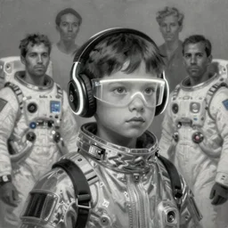 future coder, age 3 0, glowing pencil thin visor over eyes and sleek neon headphones desaturated painting by donato giancola, dean cornwall, rhads, tom whalen, alex grey, alphonse mucha, astronaut cyberpunk electric fashion photography