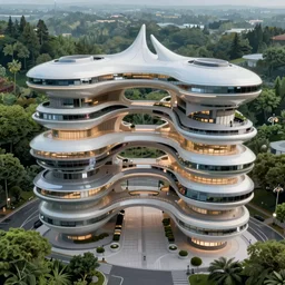 highly detailed futuristic architecture by Le Corbusier and Santiago Calatrava, floating buildings, reflective lighting, empty streetscapes, surrounded by lush green vegetation, ground-level view, puddles of water, stunning moody lighting, sunrise, bright colors, in the style of pixar animation, trending on Artstation, 8k, photorealistic, ray tracing, hyper detailed, unreal engine 5, cinematic, epic lighting, cryengine, octane render, cyberpunk, red and orange glow, vibrant