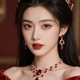 wonderful princess with smooth fair skin, alluring eyes, red jewelry, breathtaking, elegant, intricate, hyper detailed, accent lighting, 4 k glamour photography, octane render