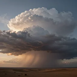a beautiful picture of a dark distant thundercloud in a desert, shelf cloud, intricate detail, impending doom, sunset, serene, volumetric lighting, volumetric clouds, 8 k, hyperrealistic, digital art trending on artstation