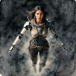 beautiful futuristic himba woman, robotic arms, weightless in space, hyperrealistic, scifi, concept art, watercolor, portrait, dark, muted colors - n 4