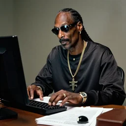 snoop dogg doing his taxes on the computer