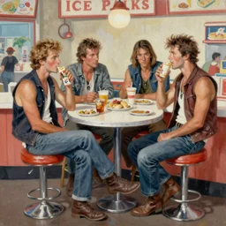 edwin lord weeks painting, 1 9 5 0 s biker gang, rough biker gang hanging out at the ice cream parlour