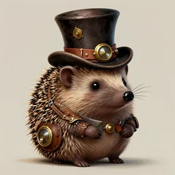 hedgehog wearing a top hat, steampunk, portrait, detailed, intricate, digital art, trending on artstation