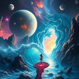 a galaxy key, water wave, alien planets, ornate and intricate, glowing nether portal, jaw droping by anton fadeev, by rhads, 4 k