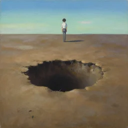 a painting of a hole in the ground, panorama, an airbrush painting by makoto shinkai julian schnabel, featured on deviantart, metaphysical painting, matte drawing, oil on canvas, matte painting