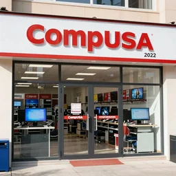 photo of a CompUSA computer store taken in year 2022, photorealistic,8k, XF IQ4, 150MP, 50mm, F1.4, ISO 200, 1/160s, natural light