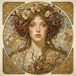symmetry!! full body portrait!!!! of a beautiful!!!! girl, pretty face, decorated with twigs and flowers, intricate, elegant, highly detailed, digital painting, artstation, concept art, smooth, sharp focus, illustration, art by artgerm and greg rutkowski and alphonse mucha, 8 k