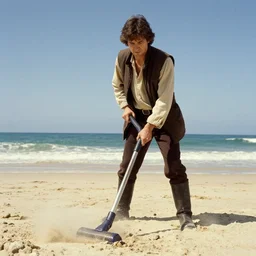 anakin skywalker vacuuming the beach to remove sand, 4 k, film still, trending on artstation