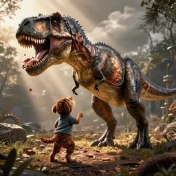 barney is being eaten by a tyrannosaurus rex