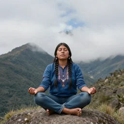 ecuadorian native standup meditating on a mountain receiving energy of the universe n - 4