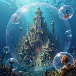 a giant atlantis alien city in bubbles, underwater, ultra detailed, by tomasz alen kopera and peter mohrbacher, and michel - ange, artstation 8 k