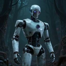 robot in creepy scary nightmare atmosphere, realsitic