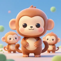3 d render of an adorable monkey cute kawaii