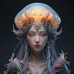goddess portrait. jellyfish phoenix head. intricate artwork by Tooth Wu and wlop and beeple. octane render, trending on artstation, greg rutkowski very coherent symmetrical artwork. cinematic, hyper realism, high detail, octane render, 8k, matte painting, peter mohrbacher, 3d