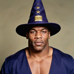vintage portrait of mike tyson wearing wizard hat