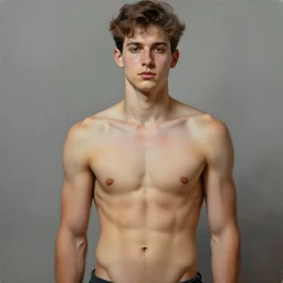 a beautiful painting of a  barechested man, slim build, trending on artstation