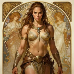 gal gadot,  barbarian muscular upper body, 👅 👅 , D&D, fantasy, intricate, elegant, highly detailed, digital painting, artstation, concept art, smooth, sharp focus, illustration, art by artgerm and beeple and  greg rutkowski and alphonse mucha