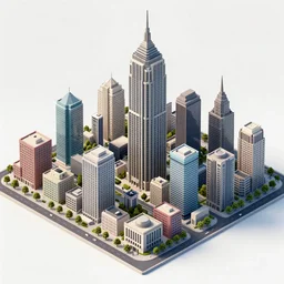 highly detailed isometric illustration of a city scape, hyperrealistic, photorealistic, artstyle, highly detailed, sharp