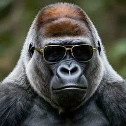 headshot of a gorilla wearing sunglasses