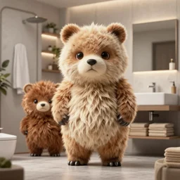 modern bathroom but everything is furry, sharp focus, hyper realistic, realistic, hdr, hd, unreal engine, 4 k