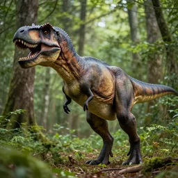 Tyrannosaurus Rex in a forest, hyper detailed, nature photograph, natural lighting, 4K