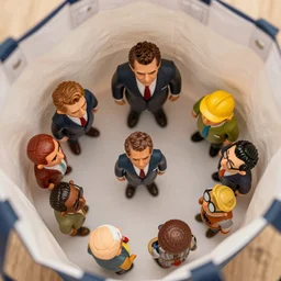 interior of shopping bag top down view containing several small president nixon and several small poppins bert and several small cavett show