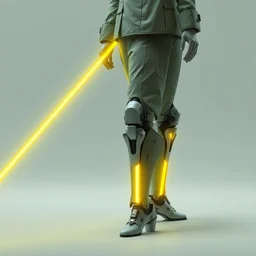 giorgio morandi color scheme. hi - tech uniform. military leg mechanical exoskeleton!! weightless glowing yellow laser tape. a high set geometric tailoring clothes. matte painting. full body!! 3 d concept art. marvelous designer clothing. octane render. hyper detailed, character concept, intricate, elegan, smooth, sharp focus