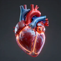 medical heart!!! organ, robotic lines, tron legacy, substance painter, heart, emissive, tron lines, cybertron, artstation, by beeple, halo, cyberpunk