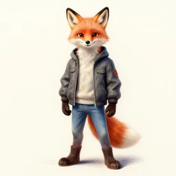 expressive stylized master furry artist digital colored pencil painting full body portrait character study of the fox small head fursona animal person wearing clothes jacket and jeans by master furry artist blotch