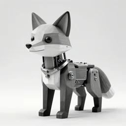 rare classified photo, black & white, studio lighting, brightly lit room, standing low poly fox bear, cyborg, hybrid, wood and metal, steampunk