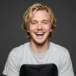 A portrait of overjoyed special needs Logan Paul