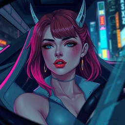 a portrait of leeloo in a futuristic car in the city, fantasy, elegant, digital painting, artstation, concept art, matte, sharp focus, illustration, art by josan gonzalez, n 4