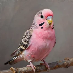 an oil painting of a piggie pink budgie with black spots, full hd, ue5, ue4, unreal engine 5, artstation