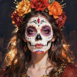 illustration of a sugar skull day of the dead girl, art by kazuhiko nakamura