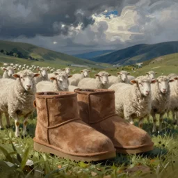 “ painting of sheep in ugg boots, by reg mombassa ”
