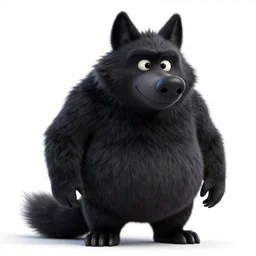 a black werewolf | stylised | short and stocky broad body| big nose | art style of disney pixar movie | HD 8k | rendered by octane