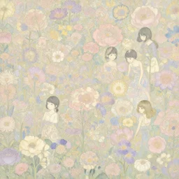 breathtaking detailed concept art painting pattern blend of flowers and girls, by miho hirano, bizarre compositions, exquisite detail, pastel colors, 8 k