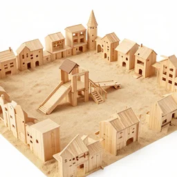 an entire town made from a wooden playground