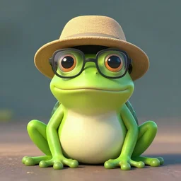 a frog wearing a hat and glasses