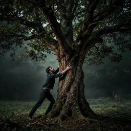 award - winning photo of a man transforming into a tree, chiaroscuro, awe, terror, beauty